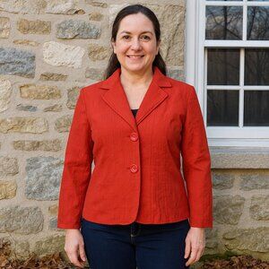 Womens Laura Petites Cotton Jacquard Cropped Blazer Red Suit Jacket Sz 10